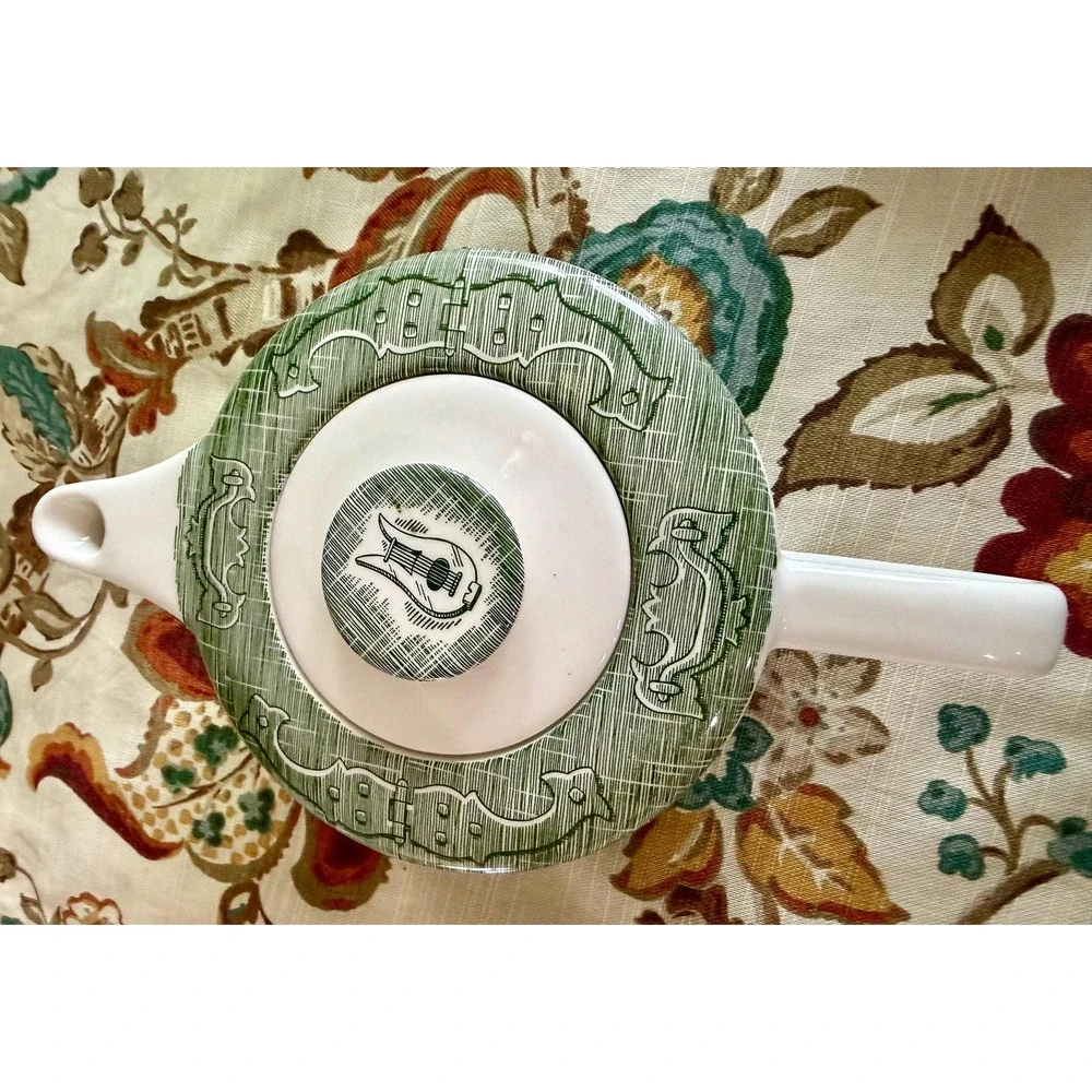 Vintage Homer Laughlin Teapot, Green Musical Instruments, MCM Connoisseur Shape